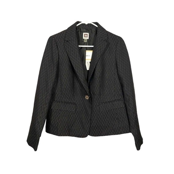 Anne Klein Blazer Jacket Diamond Pattern Black Silver Career Dinner New Small - Picture 1 of 8